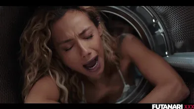 STUCK in the Washing Machine! Trans Shemale Grows Futa Cock And Fucks Female Slut with Anal Creampie